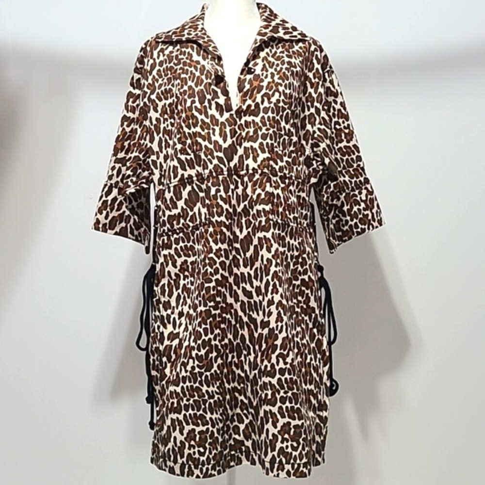 Tory Burch Brown Reva Leopard Cotton Puplin Shirt Dress New W Tags